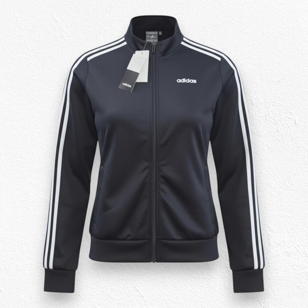 Adidas Black White Striped Full Zip Athletic Track Jacket Size Medium NWT